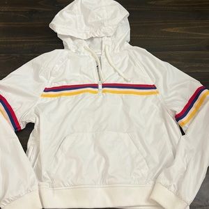 Hollister women’s windbreaker size medium red blue pink and yellow striped.